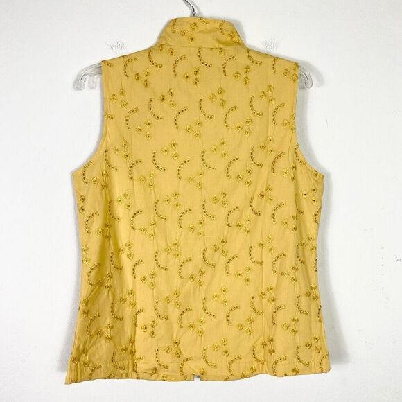 NWT City Hearts Yellow Floral Embroidered Eyelet Zip Up Vest Jacket Size S - Picture 2 of 7